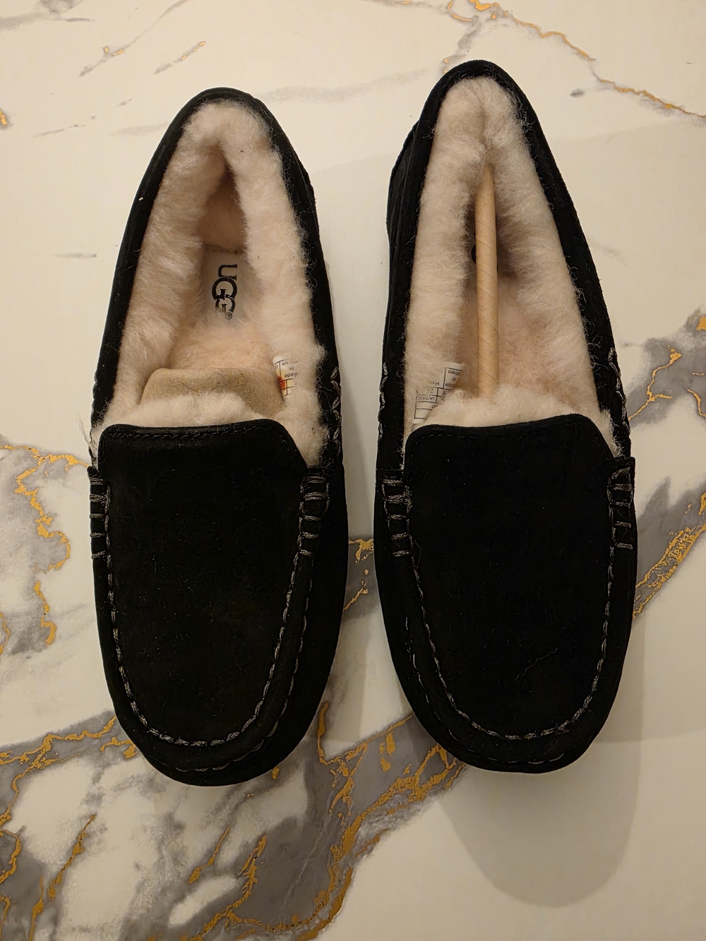UGG Black Suede Shearling-Lined Moccasins